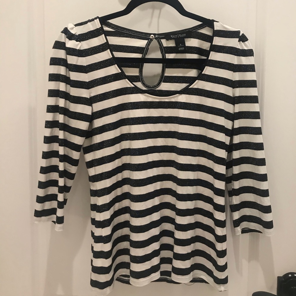 WHBM fitted top, shimmery black and white.